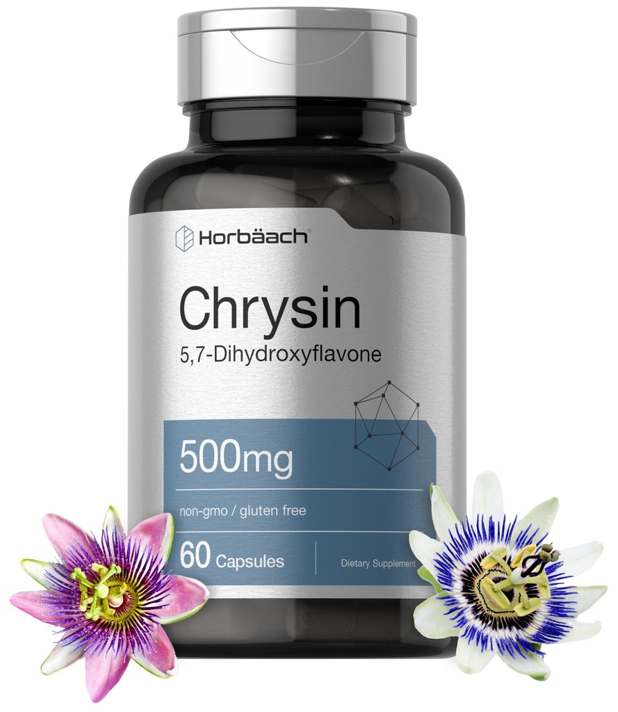 תוספי Horbäach Chrysin | 500 מ"ג | 60 קפסולות | פלט פרח התשוקה | Non-GMO, Gluten Free Supplement