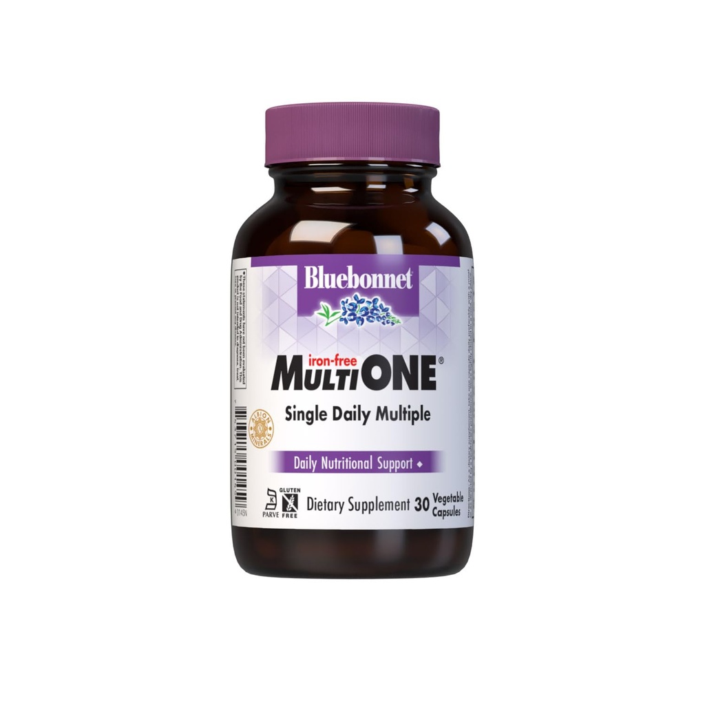 Bluebonnet Nutrition Multi One (Iron-Free), תמיכה יומית תזונתית *, מוסמך כשר, Gluten-Free, free-Free, Vegetarian Friendly, 30 קפסולות ירקות, 30 משרתים