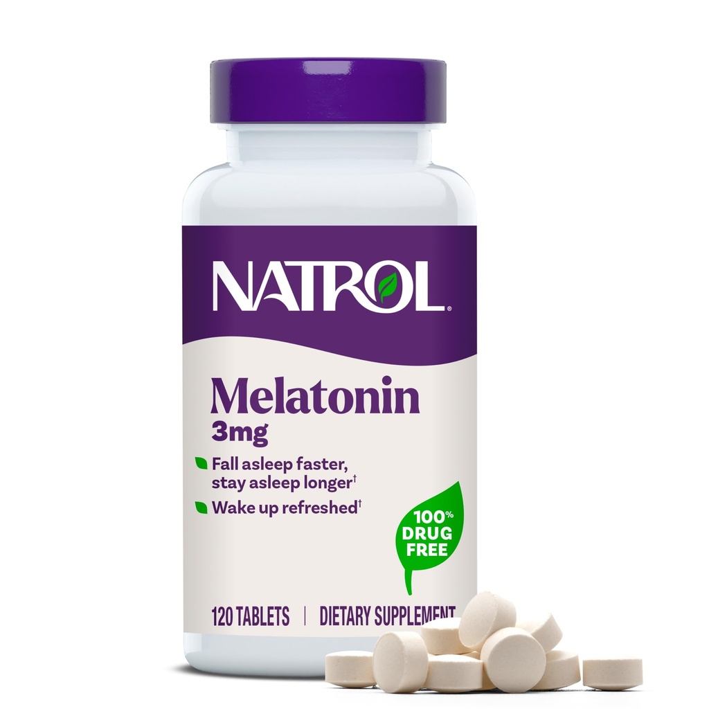 Natrol Melatonin 3 מ"ג, תוספת תזונתית לשינה שקטה, תוספי שינה למבוגרים, 120 טבליות מלטונין, 120 יום אספקה