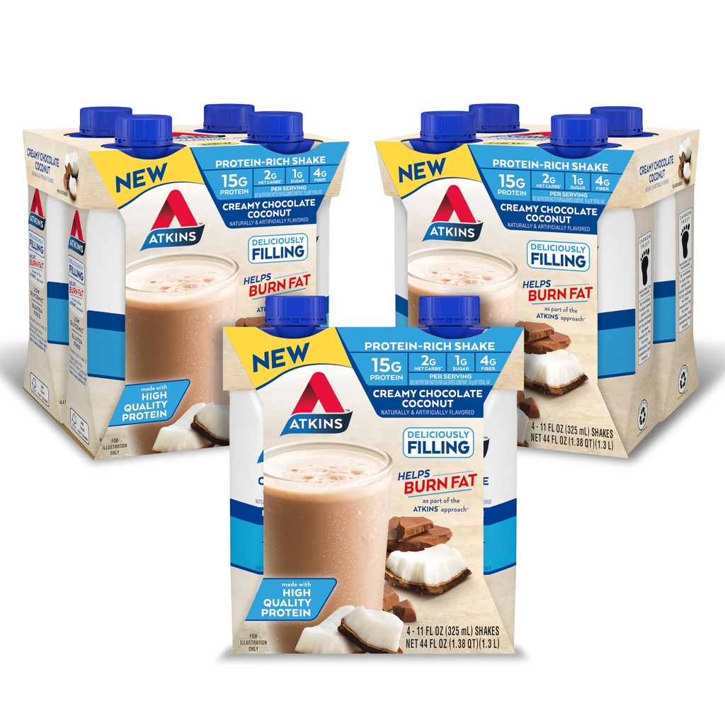 Atkins Creamy שוקולד קוקוס שקד, 15g חלבון, 2g Net Carbs, 1g סוכר, Keto Friendly, 12 Count