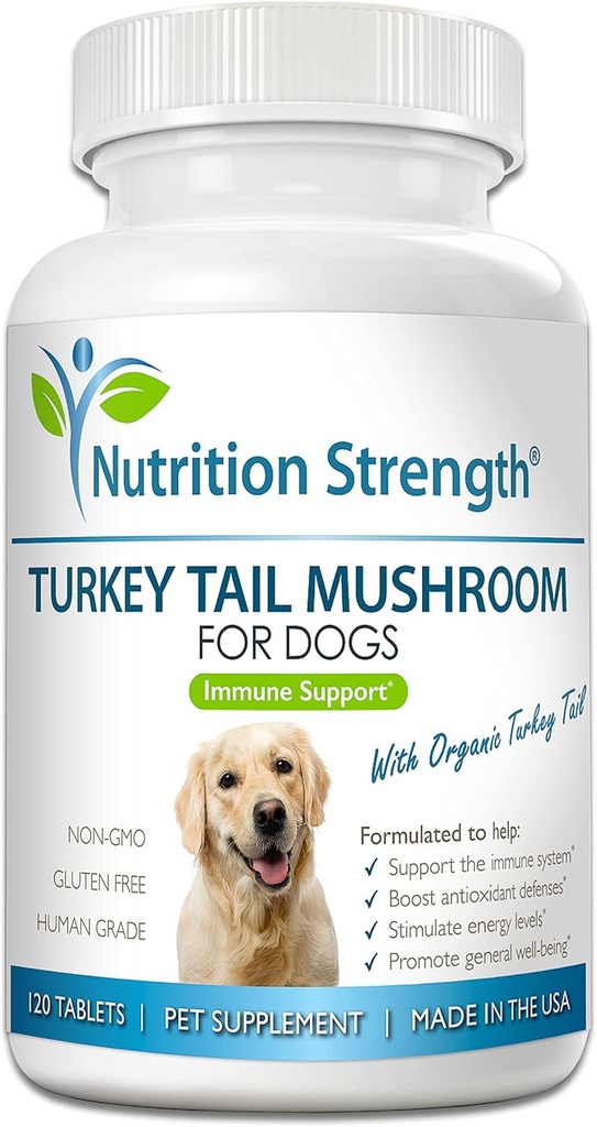 טורקיה Tail Mushroom for Dogs to Support a Strong Immune System, לקדם את Gut Health, Antioxidant Activity & Inflammatory הקלה, להפחית שומןigue & Boost Stamina, 120 טבליות צ'וגבלות