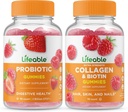 Probiotic 2 מיליארד CFU + Collagen & Biotin, Gummies Bundle - גדול Tasting, ויטמין תוסף, Gluten Free, GMO חינם, Chewable Gummy