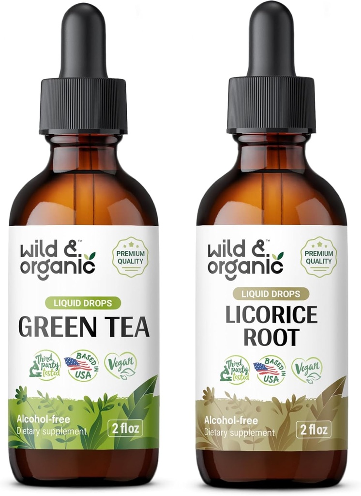 Wild & Organic Green Tea Tincture 2 fl oz & Licorice Tincture 2
