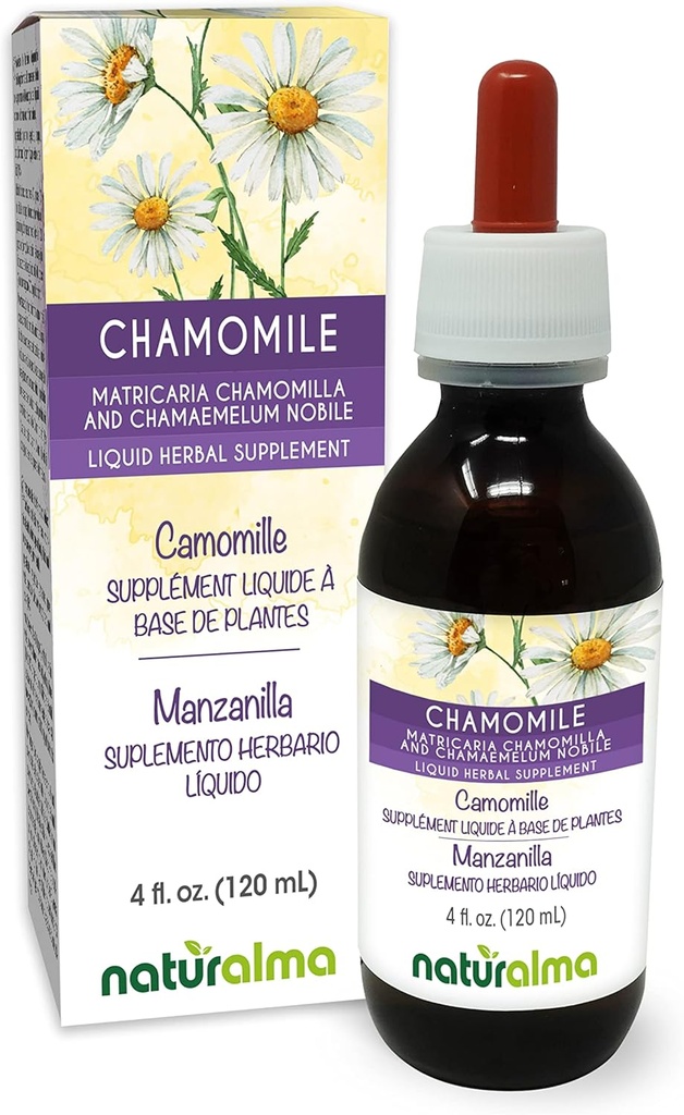 Naturalma German and Roman Chamomile (Matricaria chamomilla ו Chamaemelum nobile) פרח אלכוהול חינם טינקטורה - 4 פלט נוזל oz ב טיפות - Herbal - תוספת טבעונית - תוספת טבעונית
