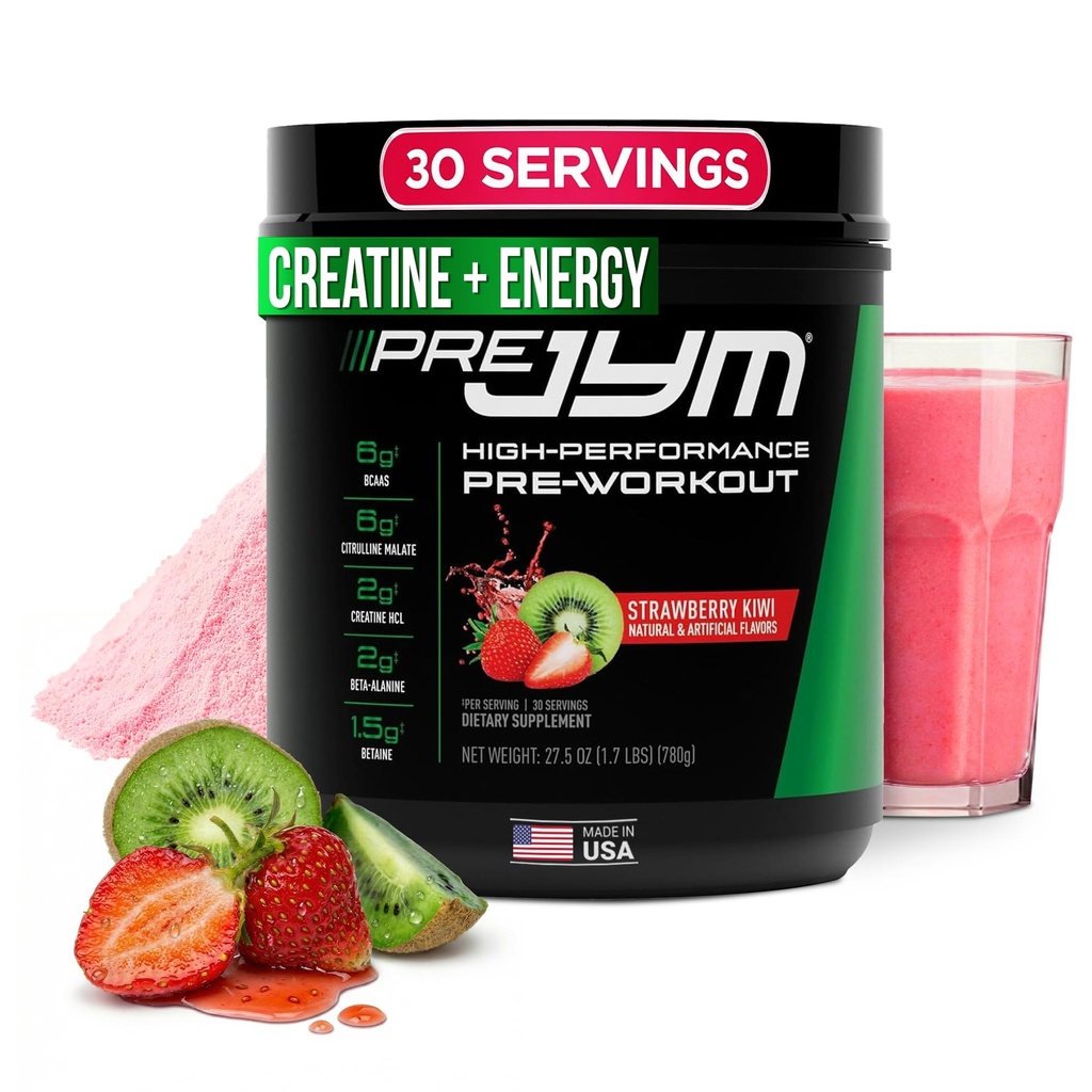 JYM תוסף Science Pre JYM Strawberry Kindle Pre Workout אבקה - BCAAs, Nootropics, Creatine HCI, Citrulline, Beta-Alanine, Betaine, Tairine, Huperzine 30 משרתים