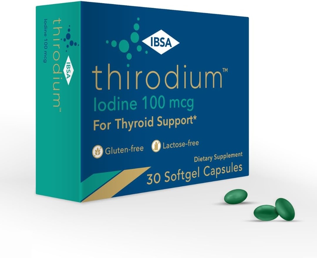 Thirodium - תוסף התמיכה Thyroid - 100mcg Iodine (Sodium Iodate) - 30 קפסולות Soft-Gel עבור Absorption מוגברת - Gluten-Free, Lactose-Free, Sugar-Free, non-GMO