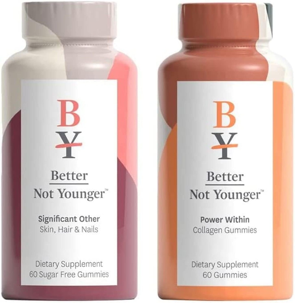 Better Not Younger Power Within Skin & Scalp Collagen Dietary תוסף שיער חשוב אחר, Skin, & Nails Dietary Supplement Bundle, Gluten-Free Chewable Gummies