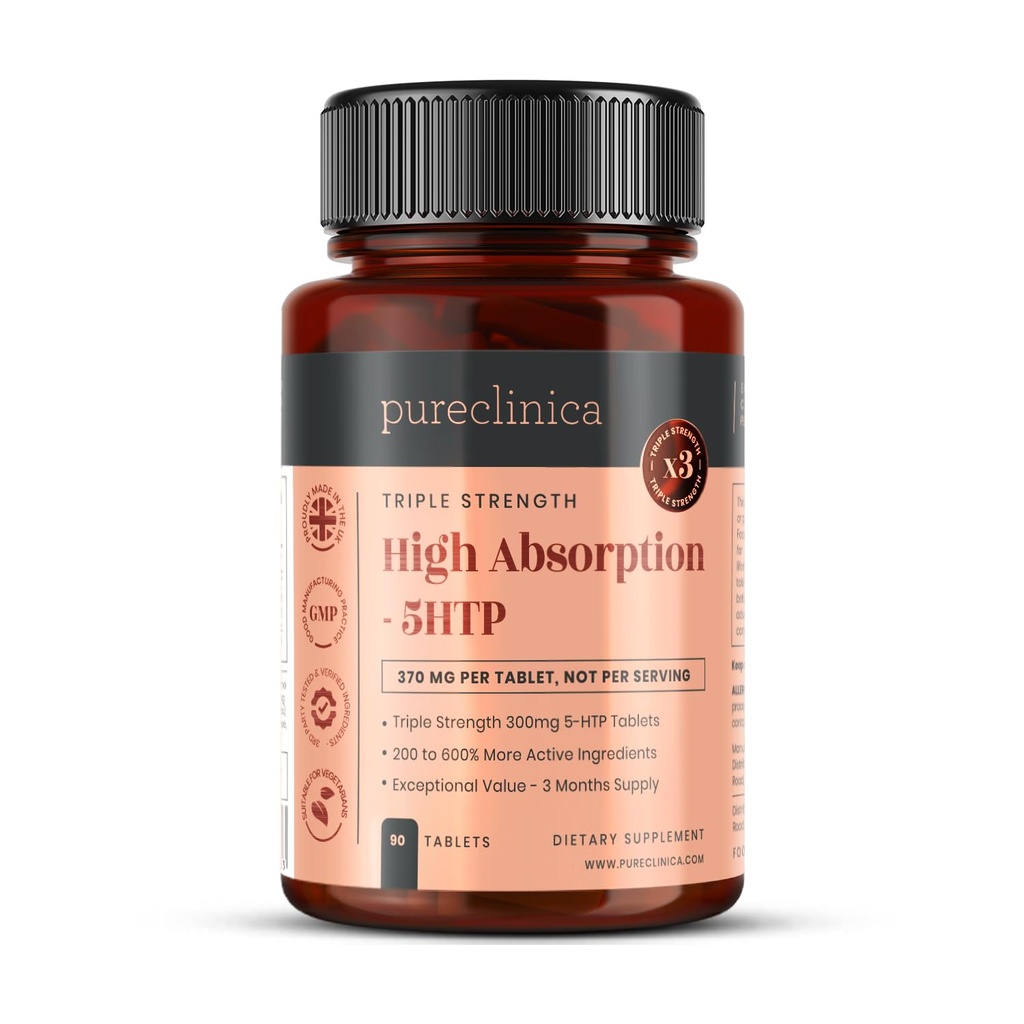 High Absorption 5HTP 300mg X 90 טבליות - 3 חודשים אספקה. ויטמין C, B6 ו-Black Pepper לחלץ