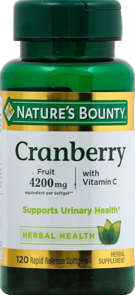 Nature's Bounty Cranberry פירות 4200mg Plus ויטמין C, 120 Softgels (חבילה של 1)