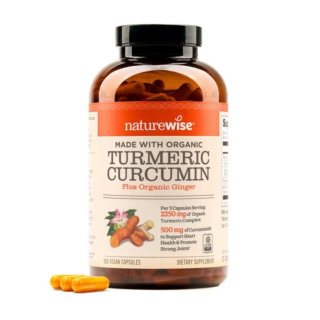 NatureWise Curcumin Turmeric 2250 מ"ג - 95% Curcuminoids & BioPerine Black Pepper Extract for Advanced Absorption - Daily Joint ו- Immune Health Support - טבעוני, Non-GMO, 360 הרוזן
