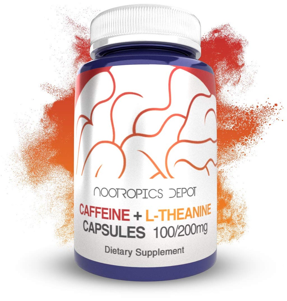 Nootropics Depot Caffeine and L-Theanine Capsules | 60 Pills | Contains 100mg of Caffeine and 200mg of L-Theanine | Natural Supplement | Energy Booster | Mental Focus + Alertness | Coffee Alternative