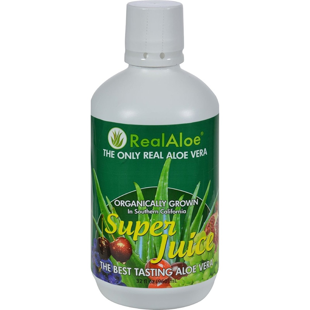 Real Aloe Vera Super Juice - אורגני Grown - No Bitter Taste - 32 floz (Pack of 4)