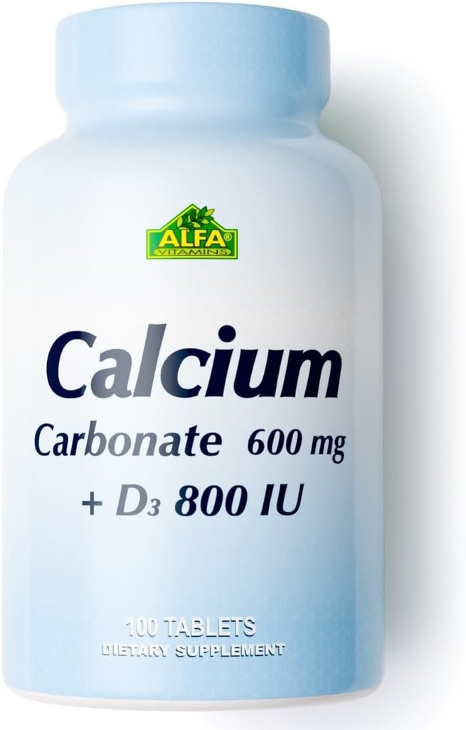 Calcium 600 מ"ג + D3 Dietary תוסף על ידי ALFA ויטמינים - מקדם עצמות בריאות - שיניים בריאות - לב בריא - מערכת העצבים בריאה -100 טבליות