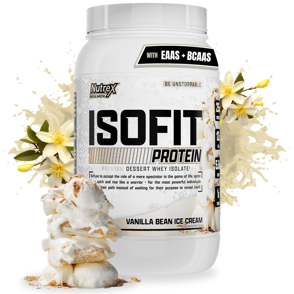 Nutrex Research IsoFit Whey אבקת חלבון מיידי 100% חלבון Whey חלבון Isolate (30 משרתים (Pack of 1), Vanilla Bean Ice Cream)