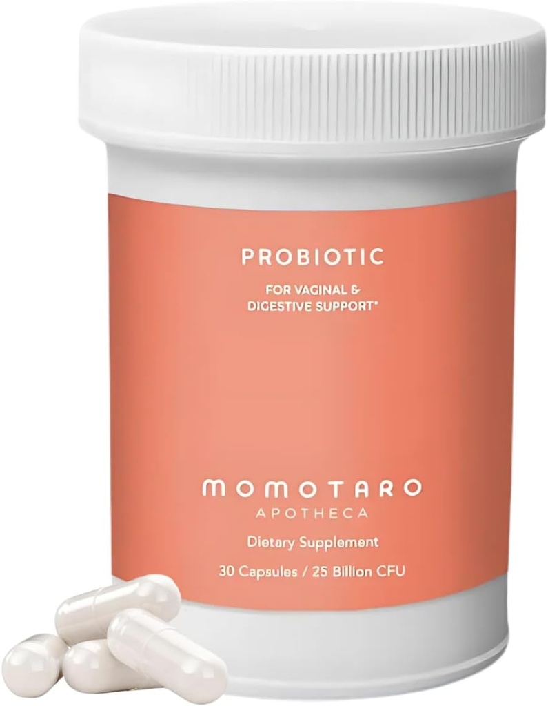 MOMOTARO APOTHECA Organic Probiotics for Women Vaginal & Digestive Supplement, 25 מיליארד CFU - Prebiotics & Lactobacillus Band Supplements - Feminine Healthy Vaginal Odor & פלורה - 30 קפסולות