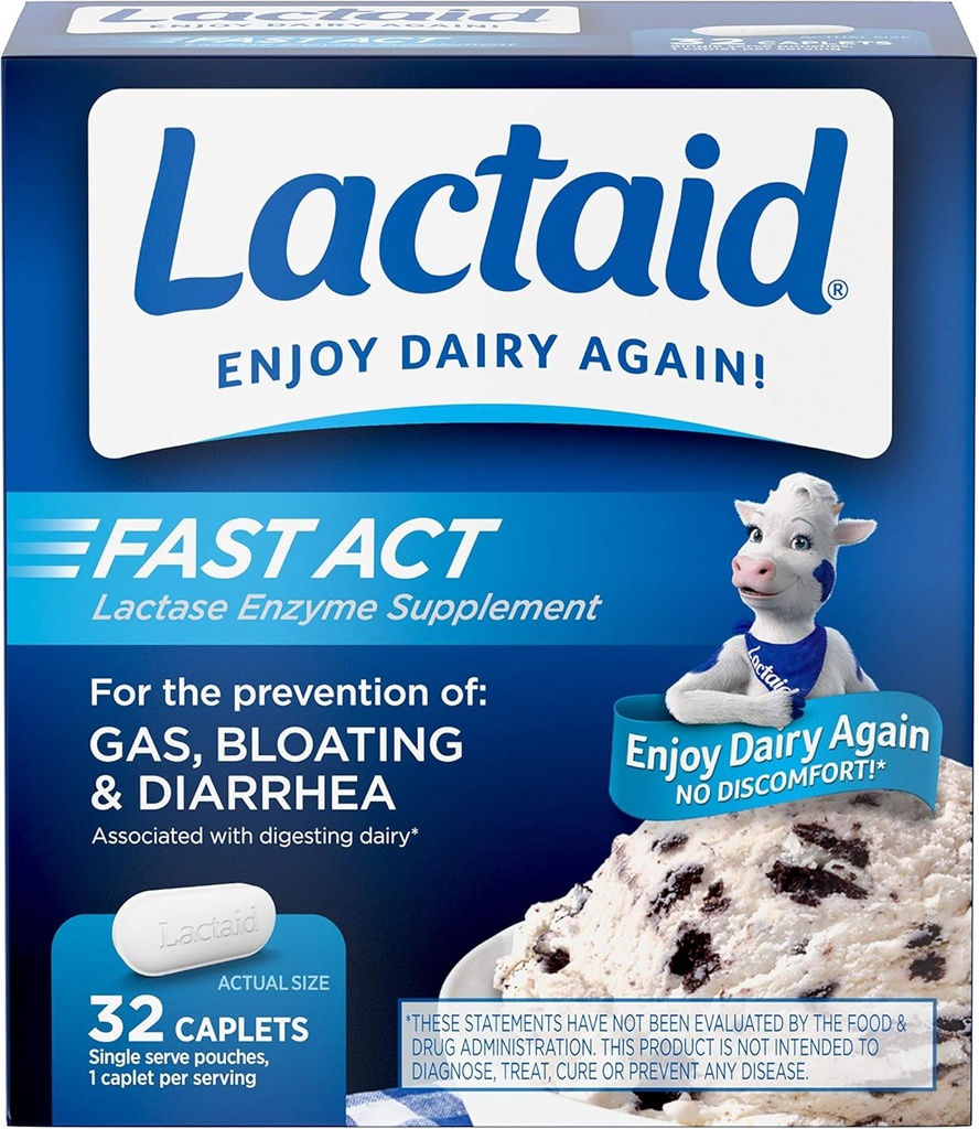 Lactaid Fast Act Lactose Intolerance Cardlets עם Lactase Enzyme, 32 חבילות נסיעות של 1-ct.