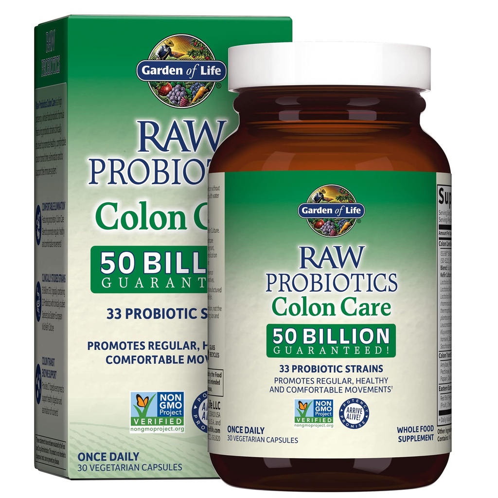 גן החיים פרוביוטיקה לנשים וגברים - Raw Probiotics Colony Care 50 מיליארד CFU ו Enzymes, Raw Fruits, Veggies, Once Daily Acidophilus Probiotics for Ordinaryity and Immune Health - 30 קפסולות