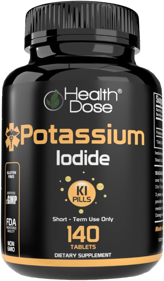 בריאות Dose Potassium Iodide (KI) - 130 מ"ג, 140 טבליות - לטווח קצר הגנה Thyroid, תוסף Iodine & Thyroid בריאות תמיכה. אספקה חודשית מלאה