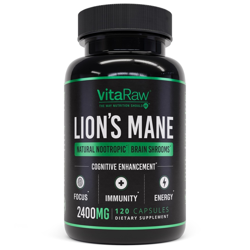 אריות אורגניות Mane תוספי קפסולות 2400 מ"ג - Powerful Nootropic - מסייע לשמור על זיכרון, אנרגיה וקלילות נפשית - מוח טבעוני Booster Focus Pills - Real Lion's Mane