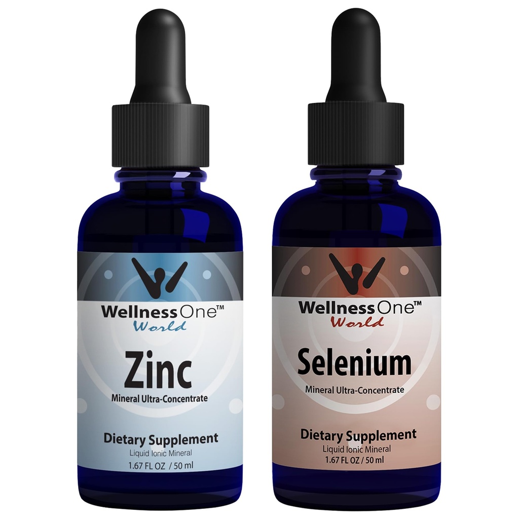 AllOne Ionic Liquid Zinc & Selenium נוזל טיפות - Zinc Selenium Bundle כדי לתמוך במערכת החיסון & Thyroid & Heart Health - 1.67 flz Zinc & Selenium טיפות נוזל טיפות