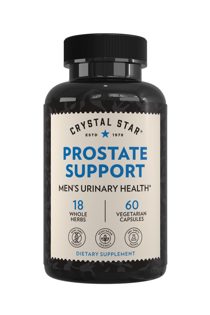 Crystal Star Prostate Support Saw Palmettos for Men (60 קפסולות) - Bladder & Urine Health - ג'ינג'ר & Pygeum - Non-GMO