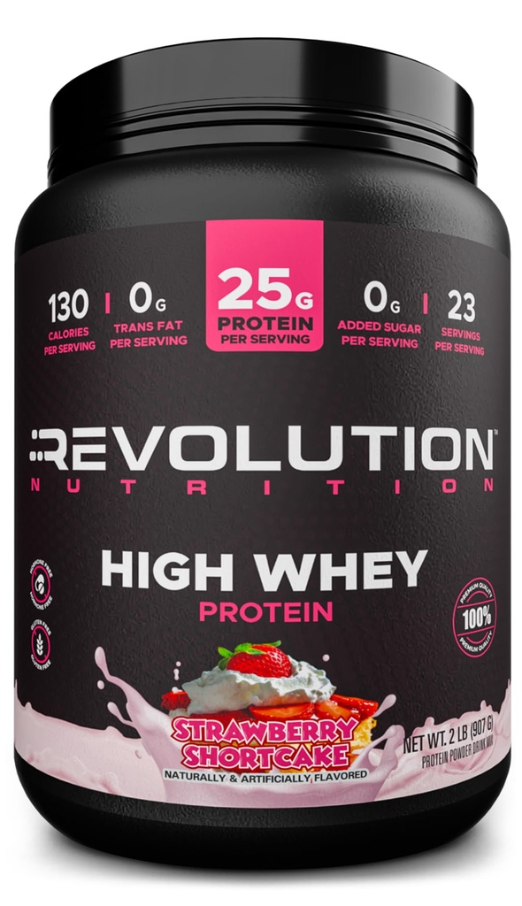 תזונה של מהפכה, High Whey, אבקת חלבון 2LB, Whey Isolate, Gluten Free, Lean שריר מס עבור גברים ונשים, 25g של חלבון Per Scoop, 908 g, 24 לשרתים (Strberry קצר עוגות, 2 פאונד)