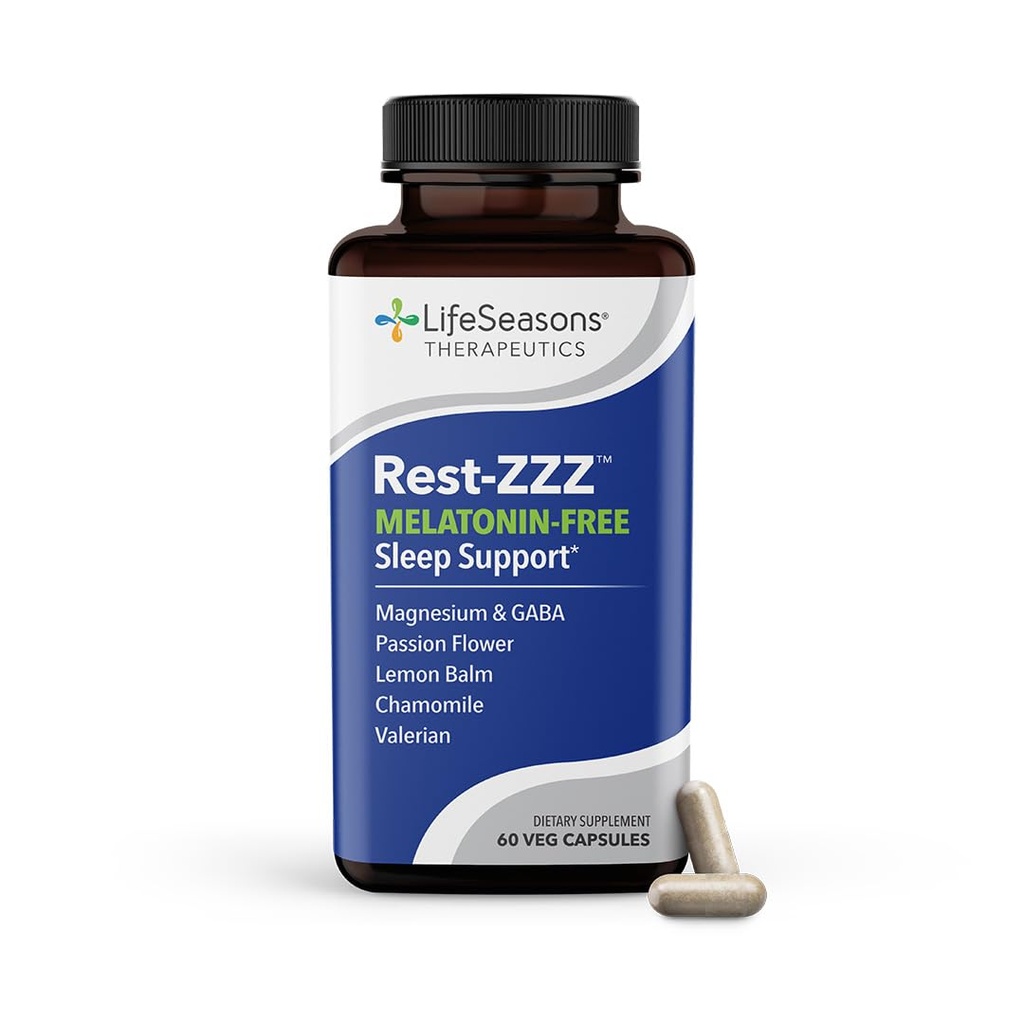 Life Seasons Rest-ZZZ Melatonin Free - Sleep Support - Calms Nervous System - Eases Restless & Nerve-Related Sleepless - Magnesium GABA & Chamomile - 60 קפסולות