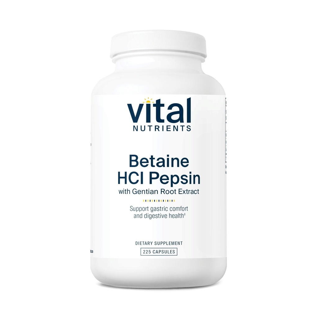 Vital Foodsents Betaine HCL פפsin עם Gentian Root לחלץ | Digestive Enzyme פורמולה לתמיכה בחלבון Digestion ו- Acent Absorption* | Gluten, Milk, Soy Free | 225 קפסולות