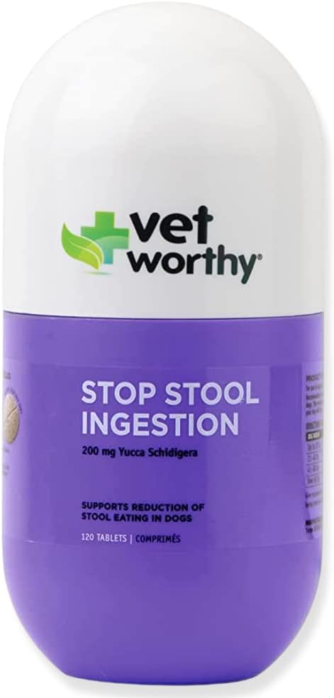 Vet Worthy Stop Stool Ingestion - Coprophagia - כלבים תוספת למנוע אכילת Stool - כלב תוספת עם יוקה Schidigera, Parsley Leaf, Chamomile, Thiamine - Liver Flavor, 120 טבליות Chewable