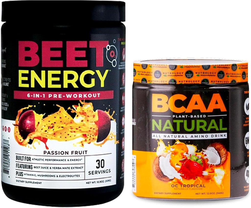Nutrology Beet Natural O2, אבקת טרום עבודה, תשוקה פירות פלאדור (30 משרתים) BCAA טבעי, צמחי מבוסס BCAA אבקה, כתום קוקוס פלאמור (30 משרתים)