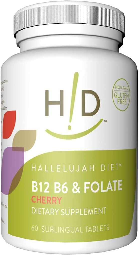 Halleluja Diet B12, B6 & Folate Dietary תוספי מזון צ'רי פלאבדורד ויטמינים sublingual (60 טבליות)