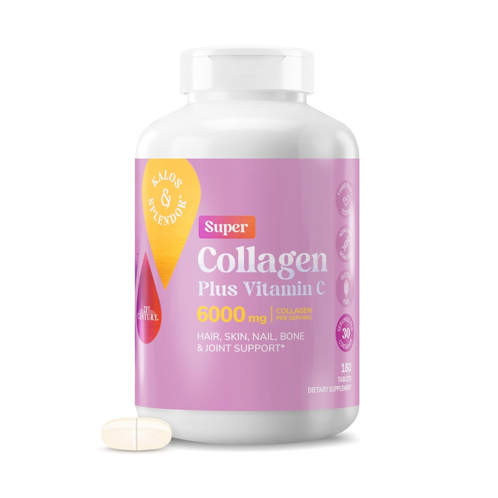 21th Century Super Collagen Plus ויטמין C Tablets, 180 הרוזן