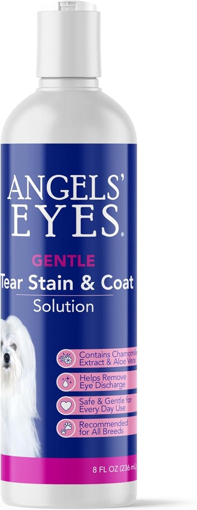ANGELS של ANGELS Gentle Tear Stain פתרון לכלבים וחתולים | 8 oz Solution for Eye Area and Face | Remove Discharge, Dirt, Tear Stains, and Mucus