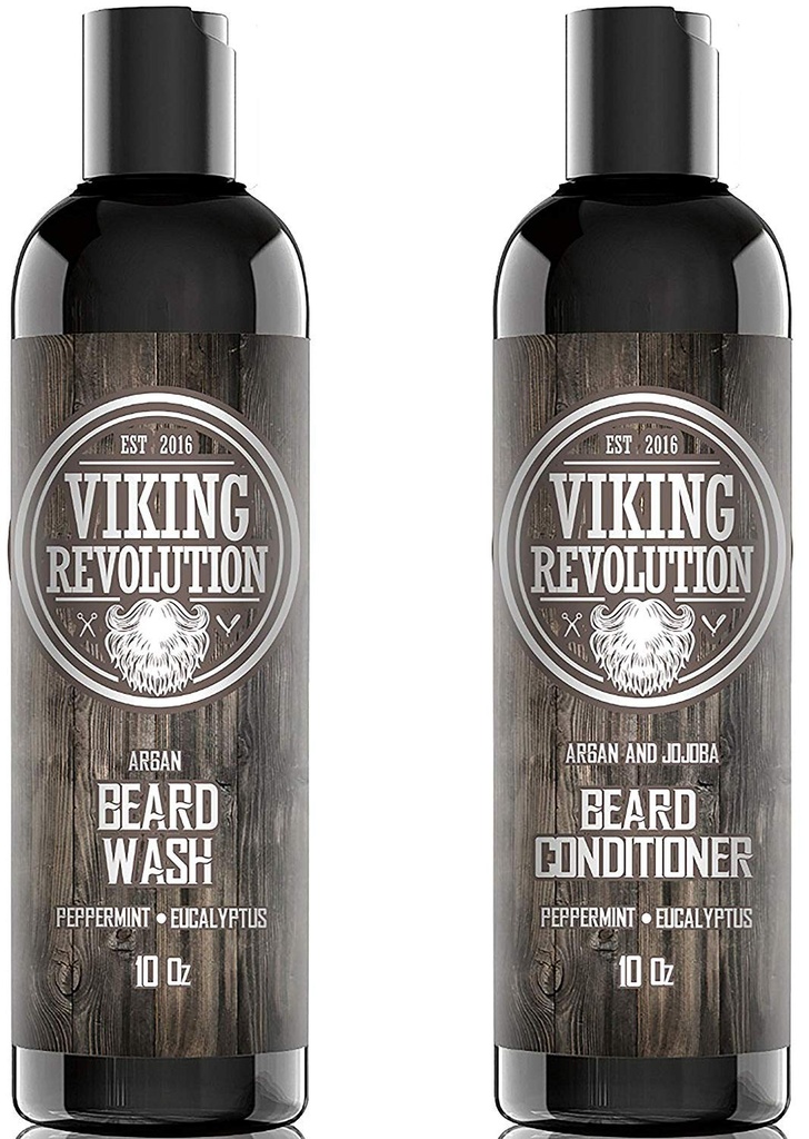 המהפכה הוויקינגית Beard Shampoo ו- Conditioner Set - Top-tier Beard Care Kit with Argan & Jo Joba Oils for Healthy Beard growth, No Itching or Irritation, Rich Lather, Eucalyptus Scent (10 oz)