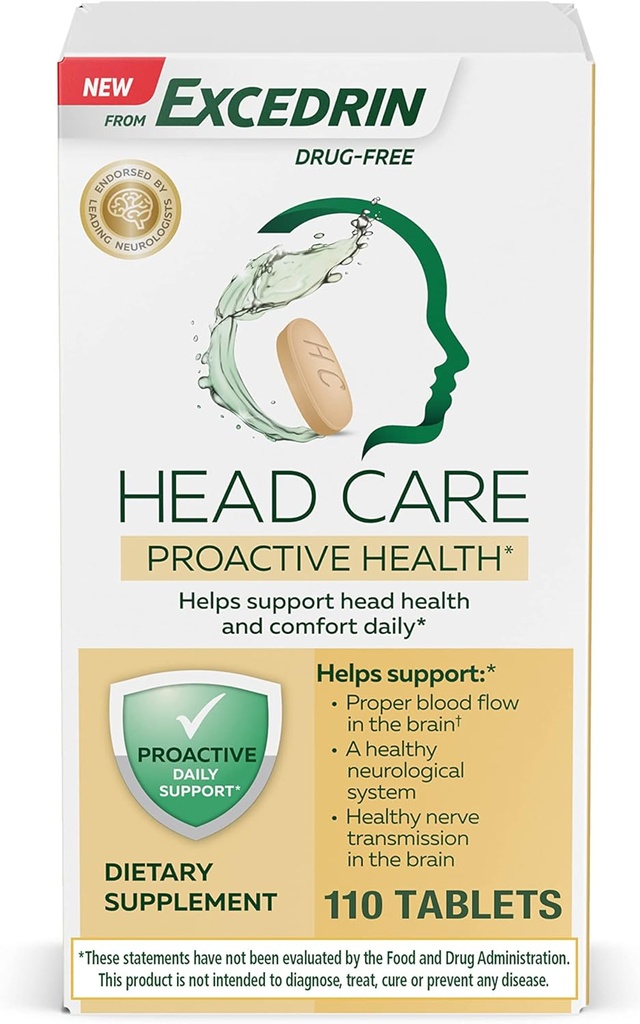 עודף בריאות ראש טיפול Proactive עם Magnesium, Riboflavin, ויטמין B6, Folic Acid ו ויטמין B12, תוספת תזונתית תומכת בריאות ראש ונוחות Daily - 110 הרוזן הרוזן