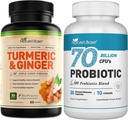 הבסיס של הטבע Turmeric וג'ינג'ר 60 ct + Probiotics 70 מיליארד CFU 30