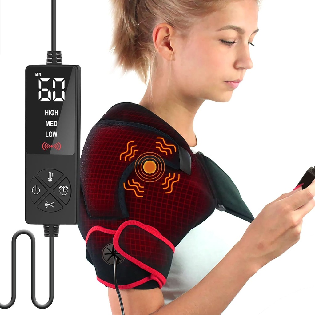 Craatrill Shoulder Heating פד עם עיסוי עבור כתפיים כאב הקלה Deep Tissue, Massaging Heating Pad Electric for Frozen Shoulder, Bursitis Shoulder Arthritis, Tendonitis, רוטטור Cuff כאב הקלה