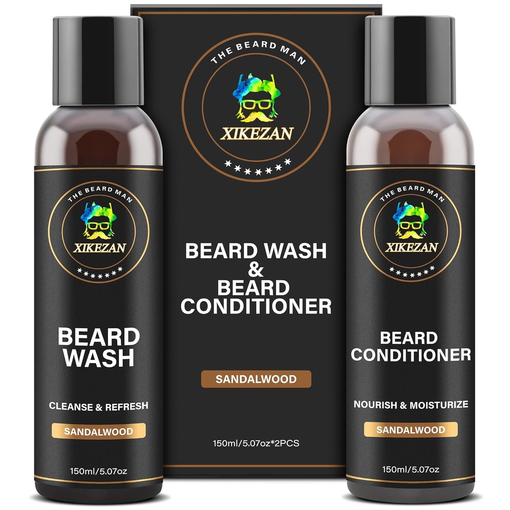 XIKEZAN Beard Wash & Beard Conditioner Natural Softener Set w/Argan & Jo Joba Oils Smooths & Powerens Christmas Stocking Stuffers האב מתנות לגברים