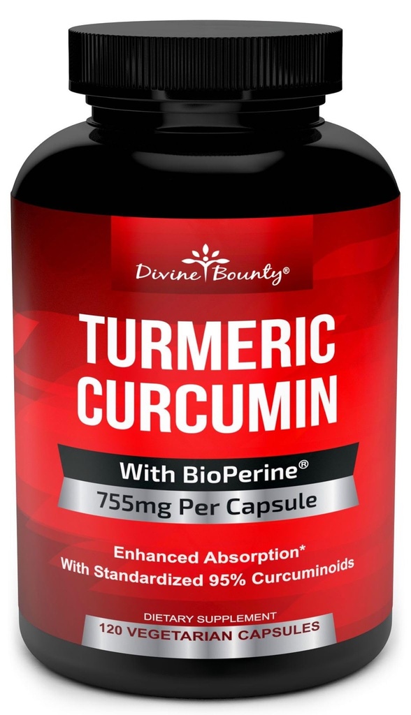 Turmeric Curcumin עם bioPerine Black Pepper לחלץ - 755 מ"ג עבור קפסולה, 120 Veg. קפסולות - GMO חינם Tumeric, סטנדרטי עד 95% Curcuminoids עבור ספוינסיכות מקסימלית