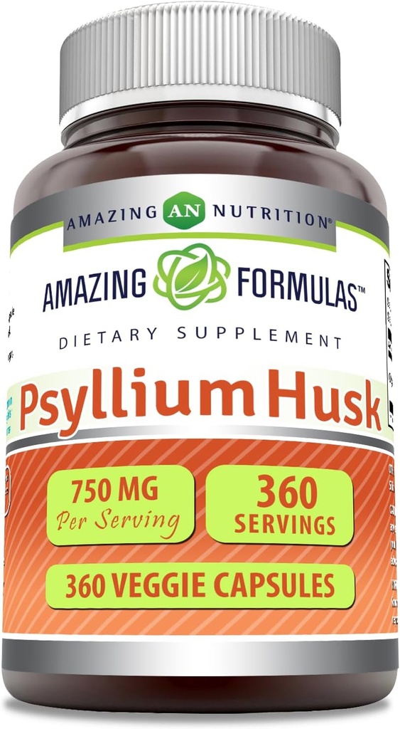 פורמולה מדהימה Psyllium Husk 750mg Veggie קפסולות תוסף | Non-GMO | Gluten Free | Made in USA | מתאים עבור Vegetarians ( Count360)