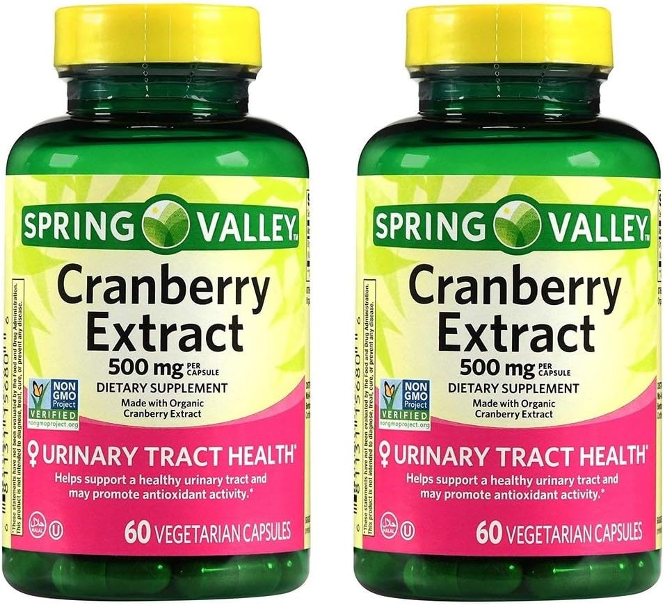 Spring Valley Cranberry Extract for Urinary Tract Health, Ditary Supplement, Antioxidant Health, 60 Count, 500 מ"ג לקפסולה (Pack of 2)
