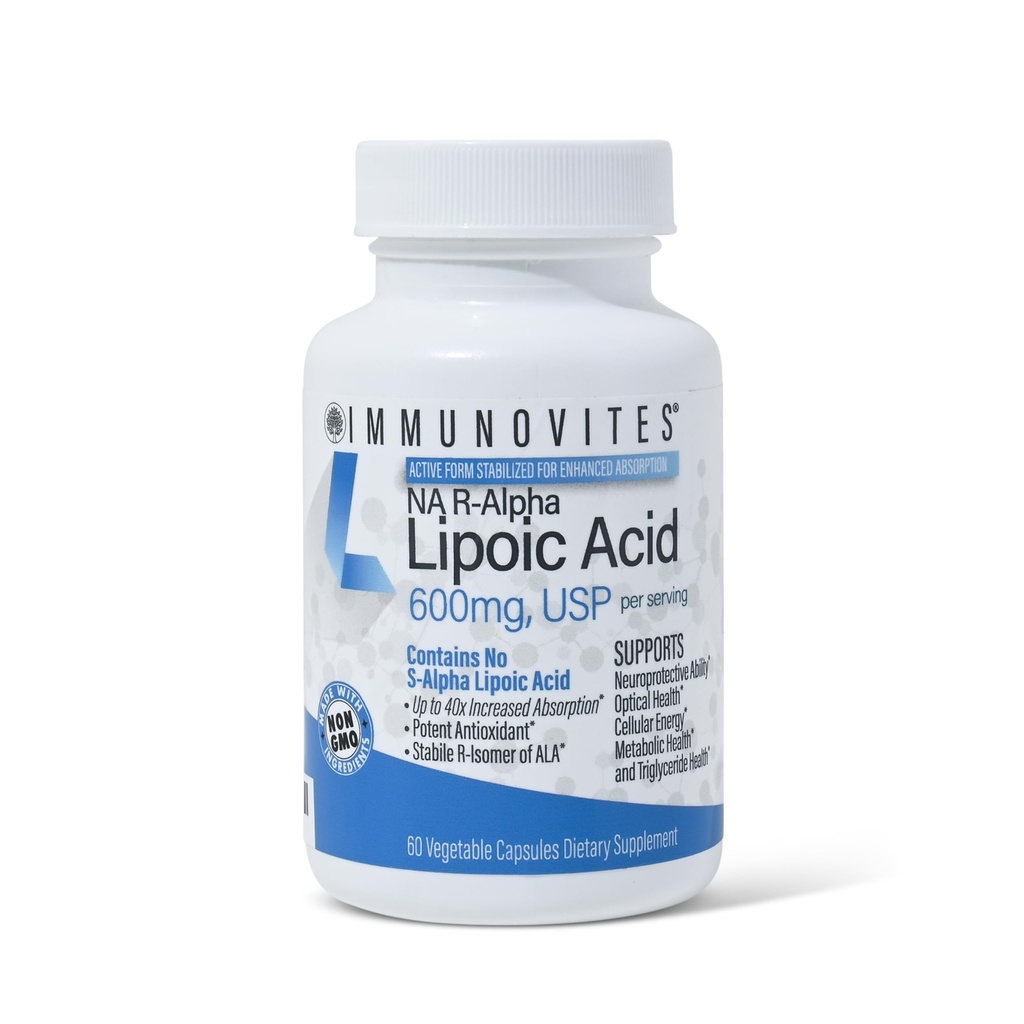 IMMUNOVITES Stabilized R-Alpha Lipoic Acid ((נכון) 600 מ"ג עבור משרת גבוה עוצמה עד 40x הגדלת Absorption (Na R-ALA) (Na R-LA) (Na R-Lipoate) (1בק)