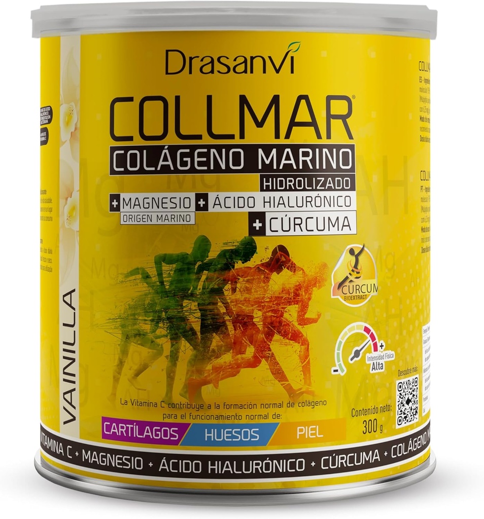 Drasanvi COLLMAR hydrolyzed Collagen עם Magnesium ו Turmeric 300g אבקת Vanilla Flavor - עבור צמיחה שרירים וגלוטן חינם