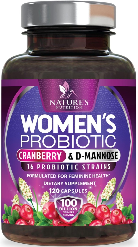 פרוביוטיקה לנשים 60 מיליארד CFU - 16 סטרינס, Prebiotics & Cranberry, PH Balance, Digestive Health, Vaginal & Immune Support, Womens Probiotic for Gut Health, Shelf Stable - 120 קפסולות