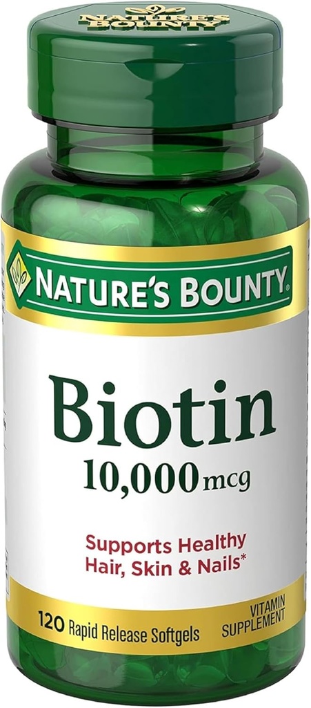Nature's Bounty Biotin 10,000 mcg, שחרור מהיר Softgels 120 ea (Pack of 6)