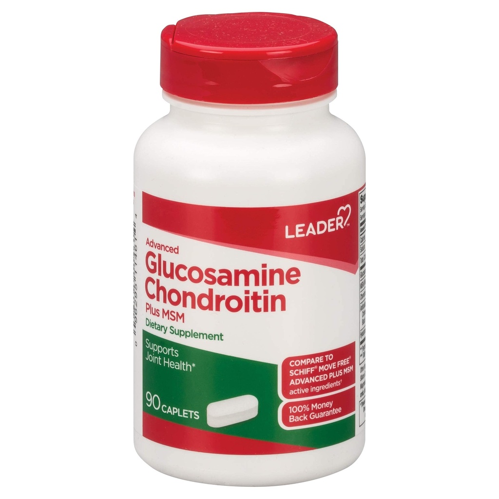 מנהיג Advanced Glucosamine Chondroitin Plus MSM, תוספת תזונתית, בהשוואה Schiff נע חינם מתקדם + MSM Active Ingredient 90 Caplets