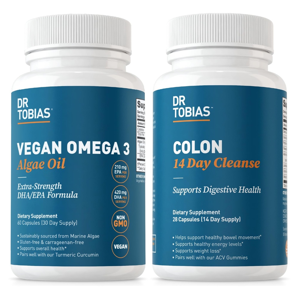 Dr. Tobias Vegan אומגה 3 Algae Oil ו-Colle 14 Day ניקויse for Improved Digest, Gut & Immune Support, and Total Health