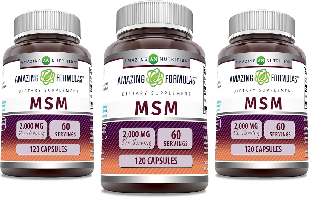 פורמולה מדהימה MSM (Methylsulfonylmethane) תוסף | 2000 Mg Per Serve | קפסולות | Non-GMO | Gluten Free | Made in USA (3 Pack, 120 Count)