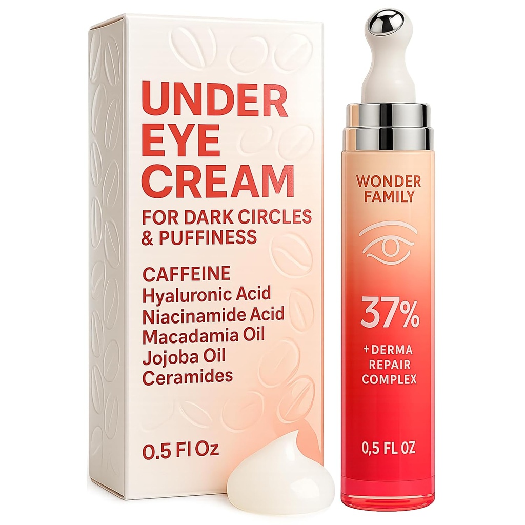 Caffeine Under Eye Cream for Puffiness and Bags under Eyes - רולר לעיניים Puffy ועיגולים אפלים תחת טיפול עיניים לנשים, גברים - Hyaluronic Acid ו Niacinamide Serum - Face Puffiness צמצם