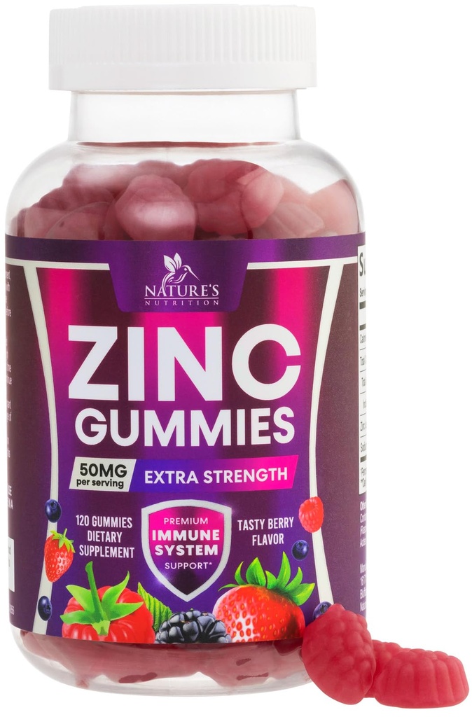 Znc Gummies 50 מ"ג - עצם Skin & Immune תמיכה חניכיים בריאות & Premium Antioxidant Chewable למבוגרים - גבוה Absorption טבעוני, Gluten Free Zincs ויטמין - Tasty Brad Flavor - 120 חניכיים